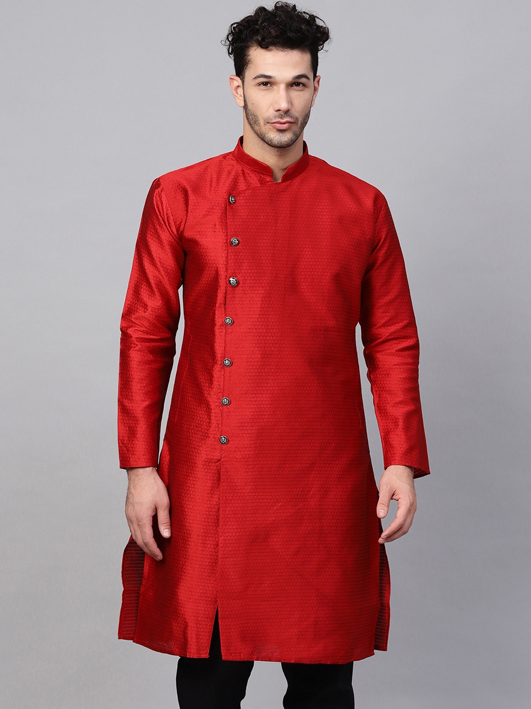 

SOJANYA Men Maroon Woven Design Straight Kurta
