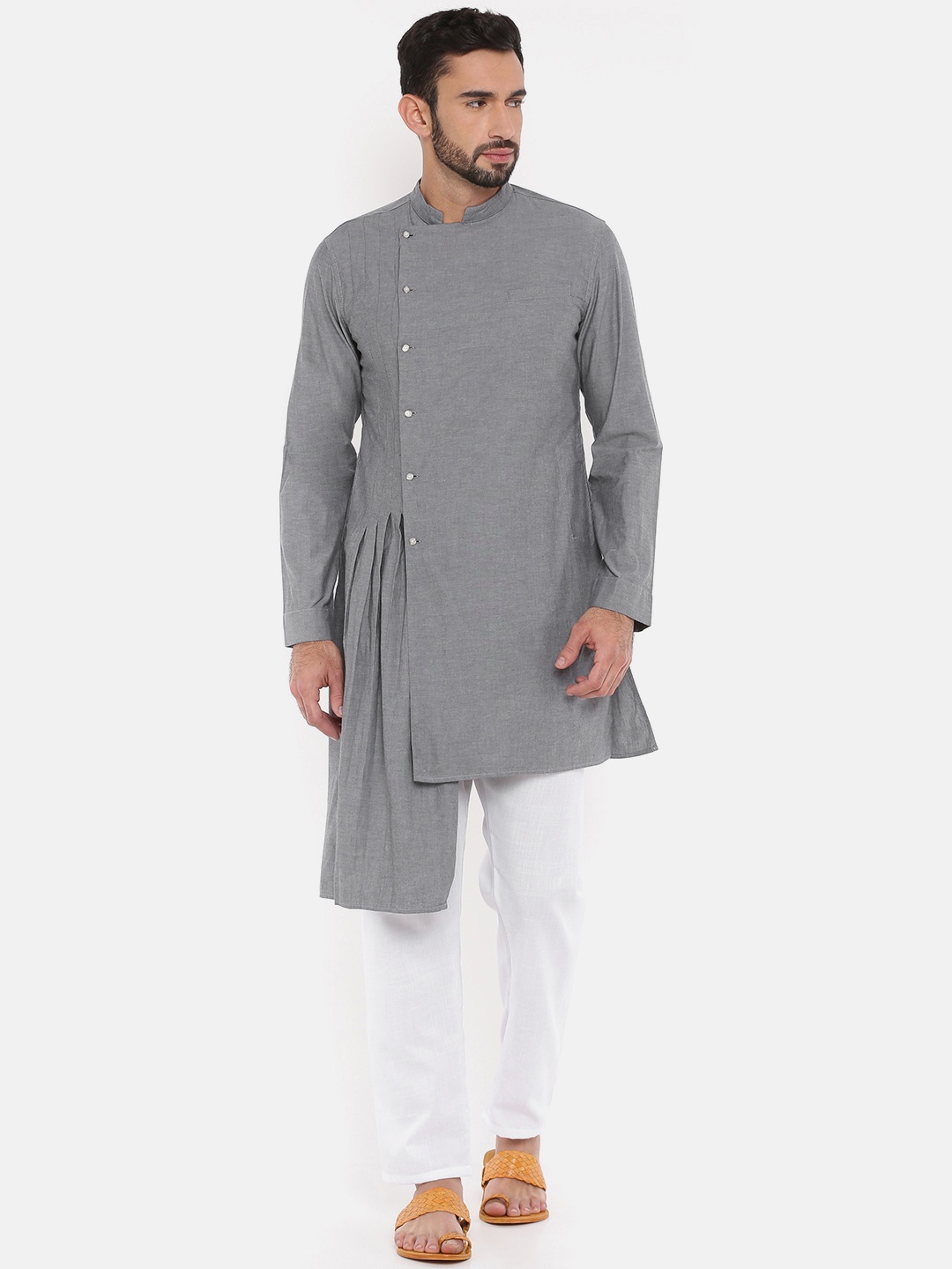 

Freehand Men Grey Solid Straight Kurta