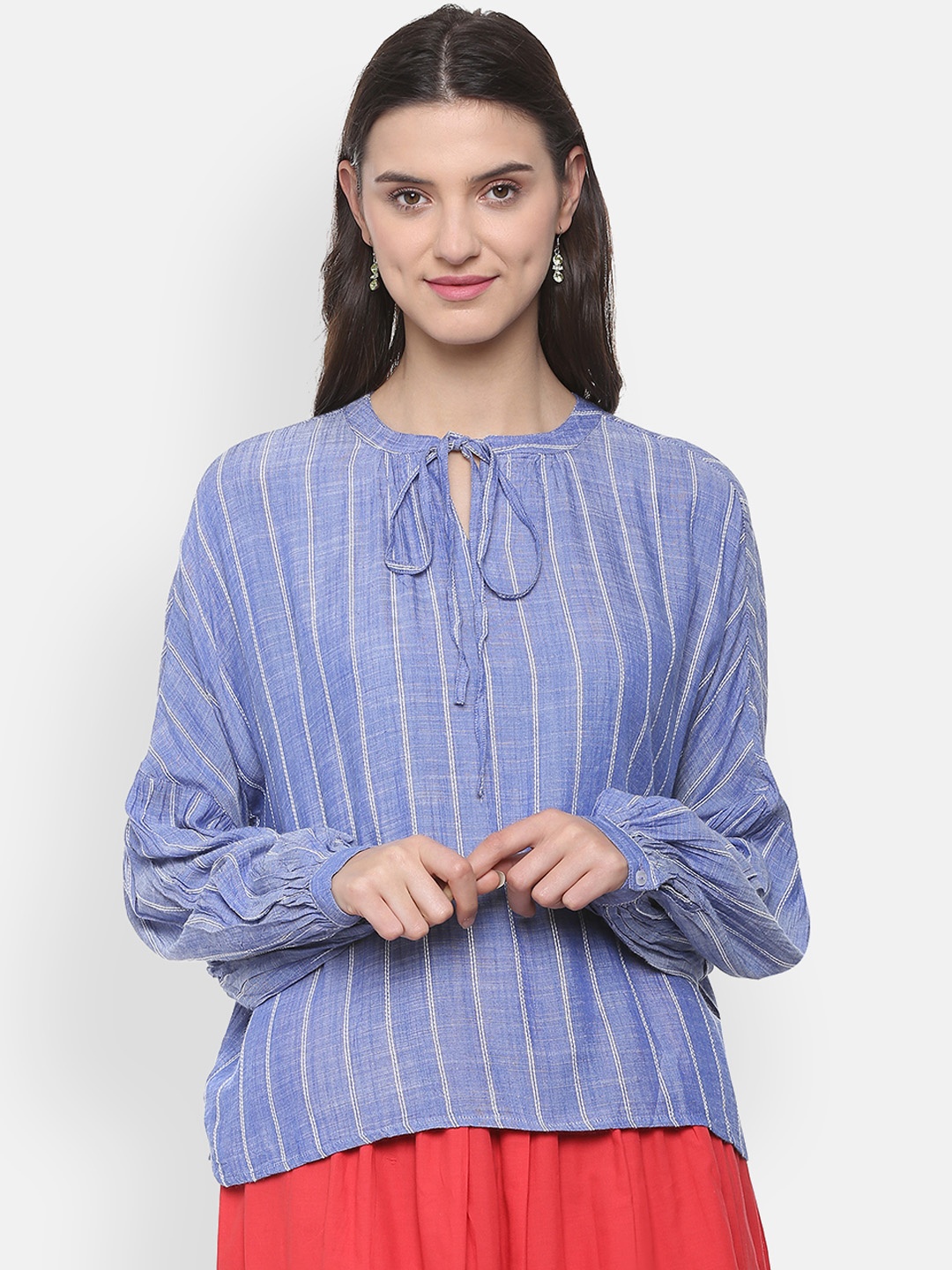 

People Women Blue Striped A-Line Top