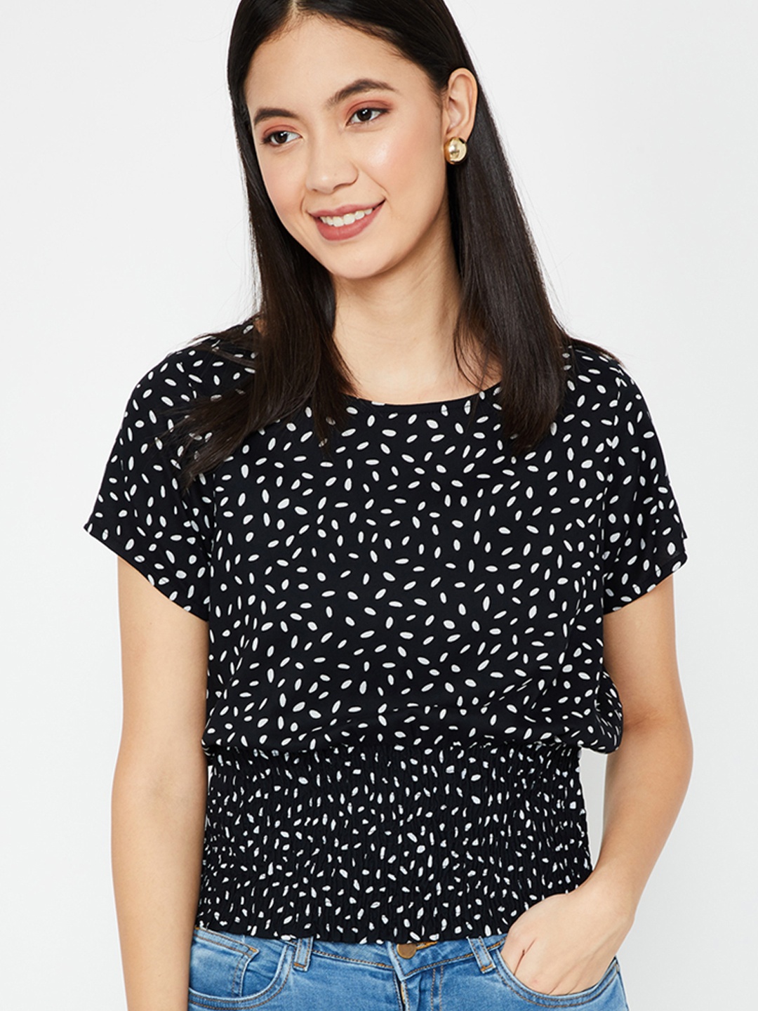 

Bossini Women Black Printed Blouson Top