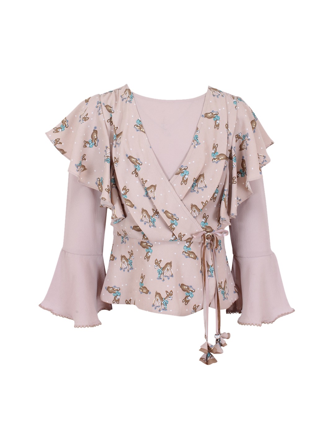 

CUTECUMBER Girls Beige Printed Wrap Top