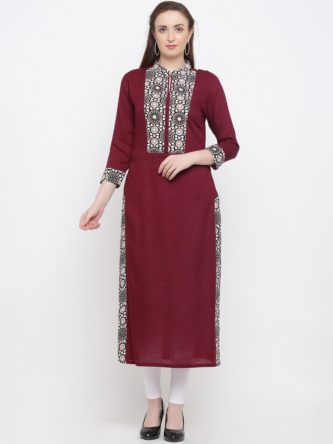

Indian Virasat Women Maroon Printed Straight Kurta