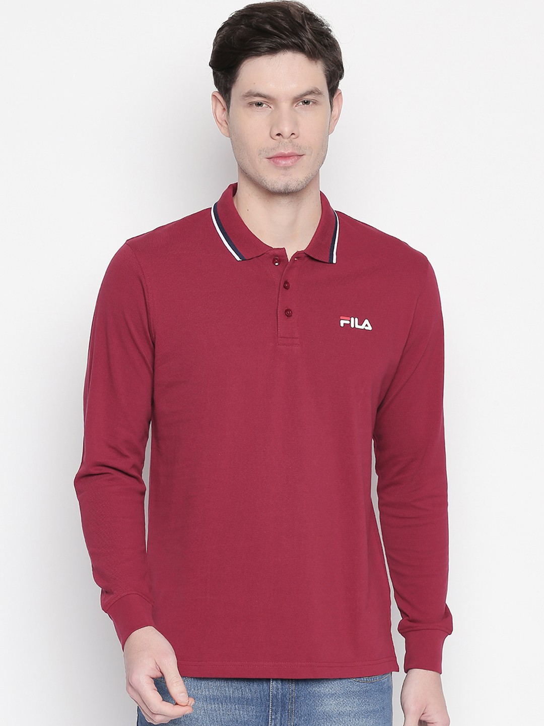 

FILA Men Red Solid Polo Collar Pure Cotton T-shirt