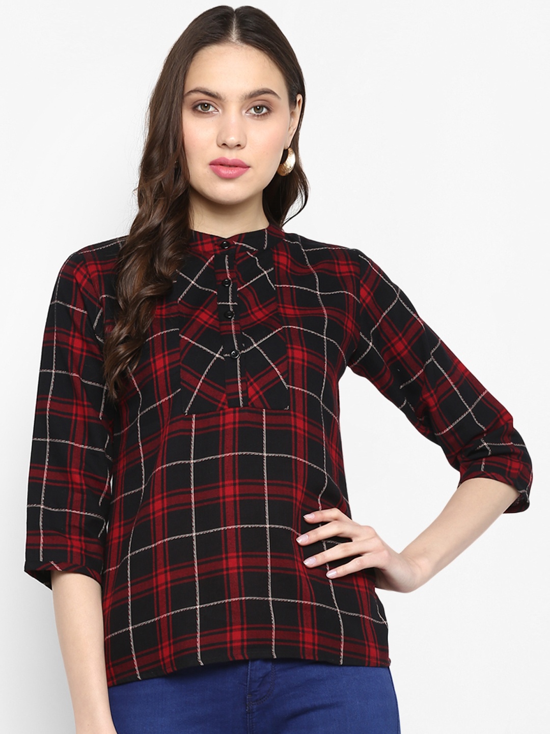 

One Femme Women Black & Red Checked Shirt Style Top
