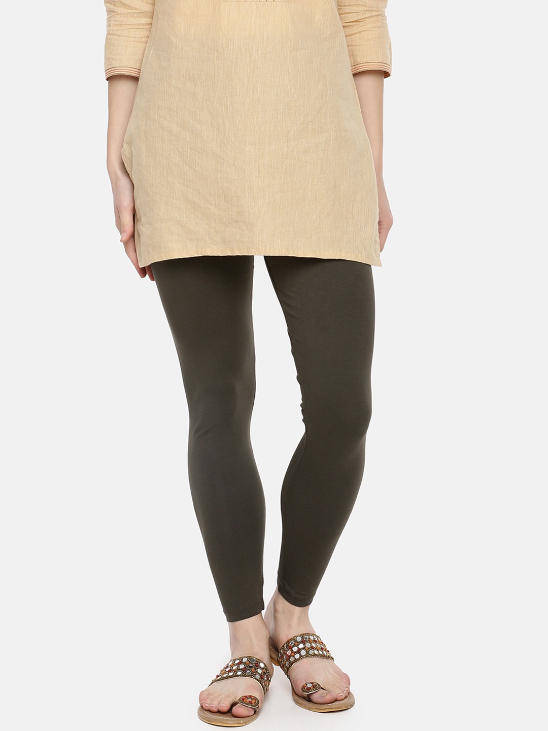

Dollar Missy Women Olive Brown Solid Ankle Length Leggings