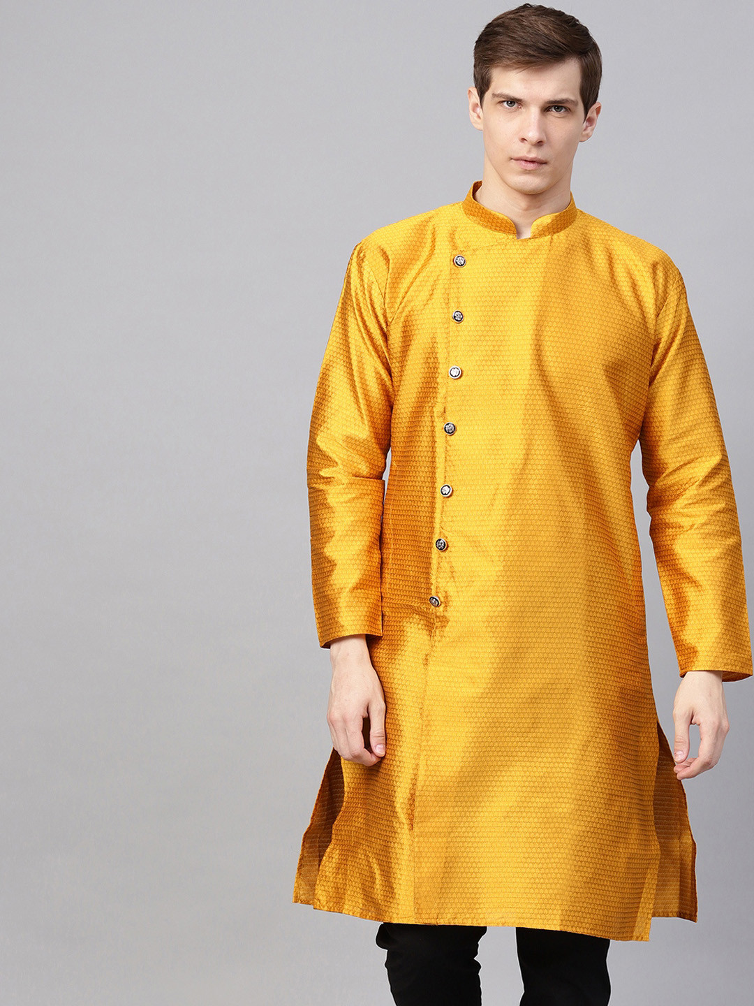 

SOJANYA Men Mustard Printed Straight Kurta