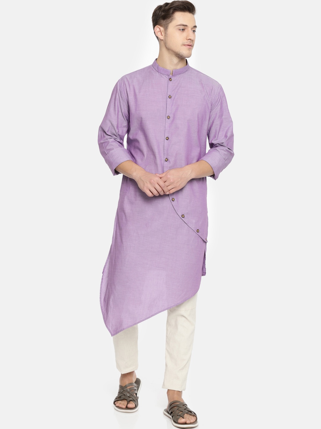

Freehand Men Purple Solid Straight Kurta