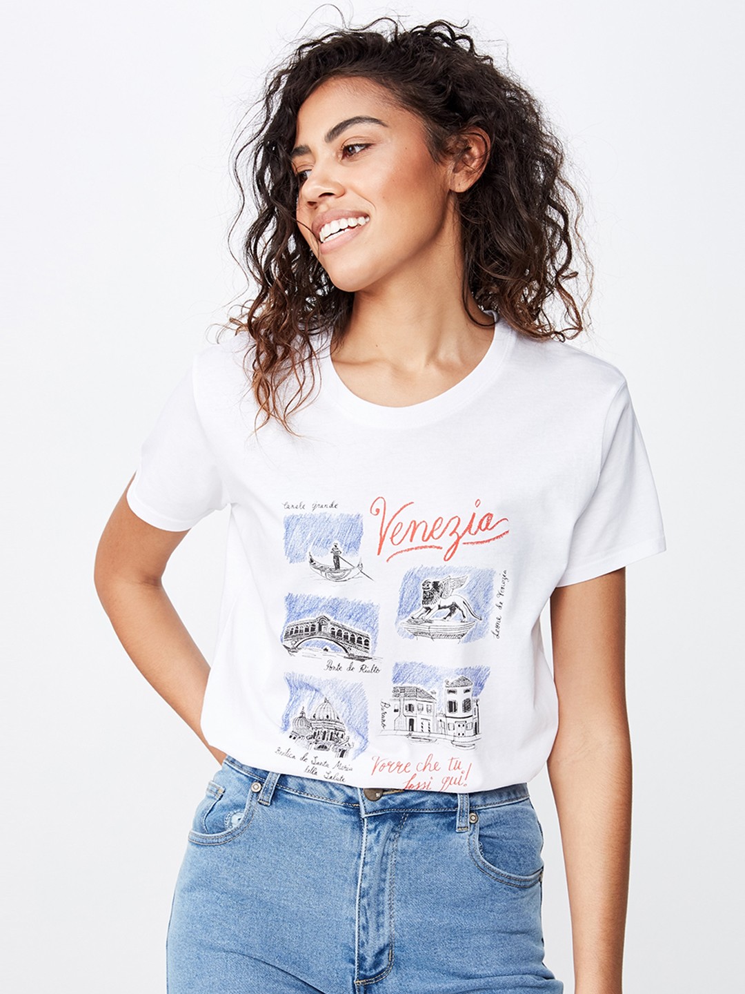 

COTTON ON Women White Printed Round Neck T-shirt