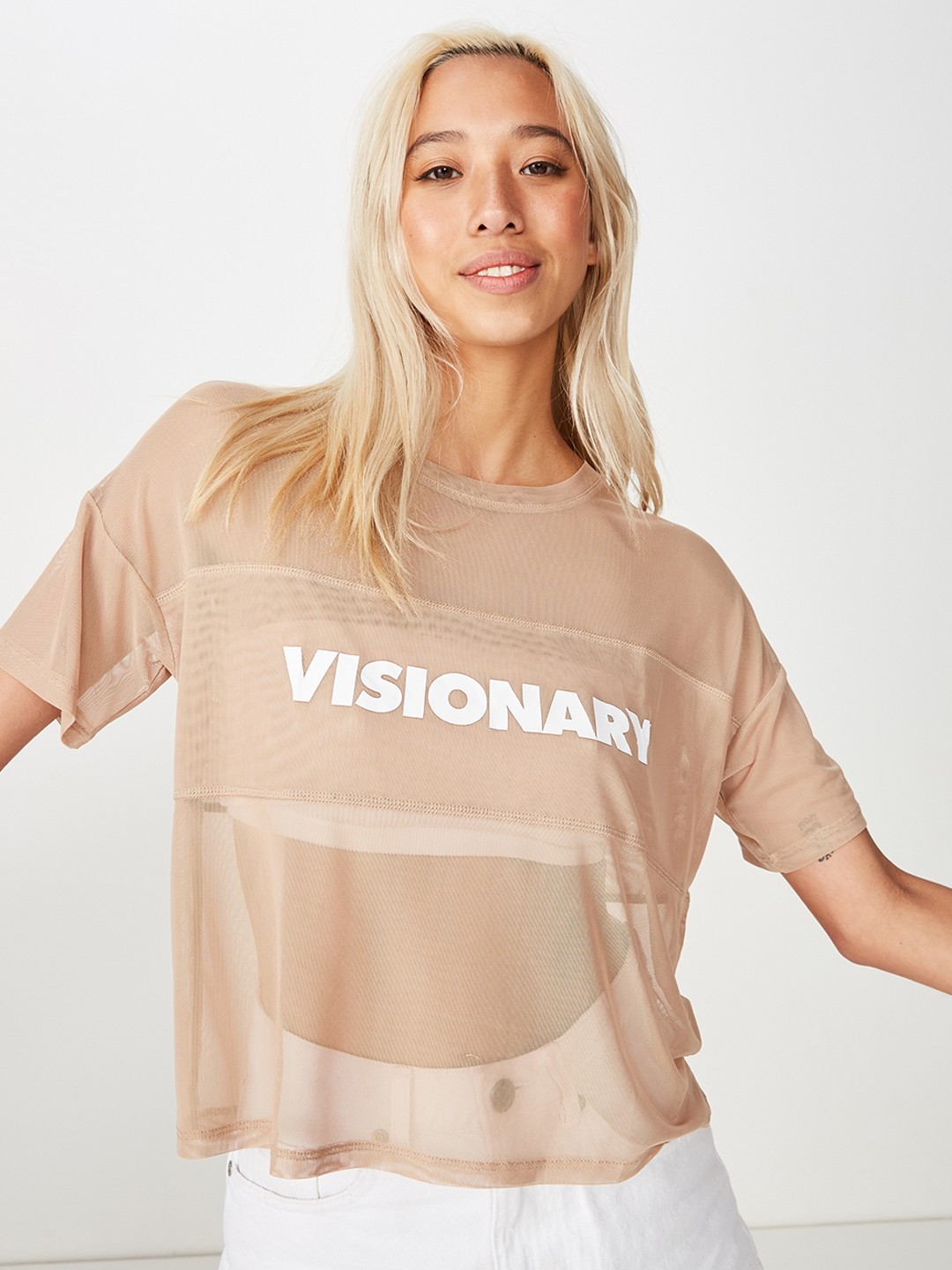

COTTON ON Women Nude-Coloured Printed A-Line Top