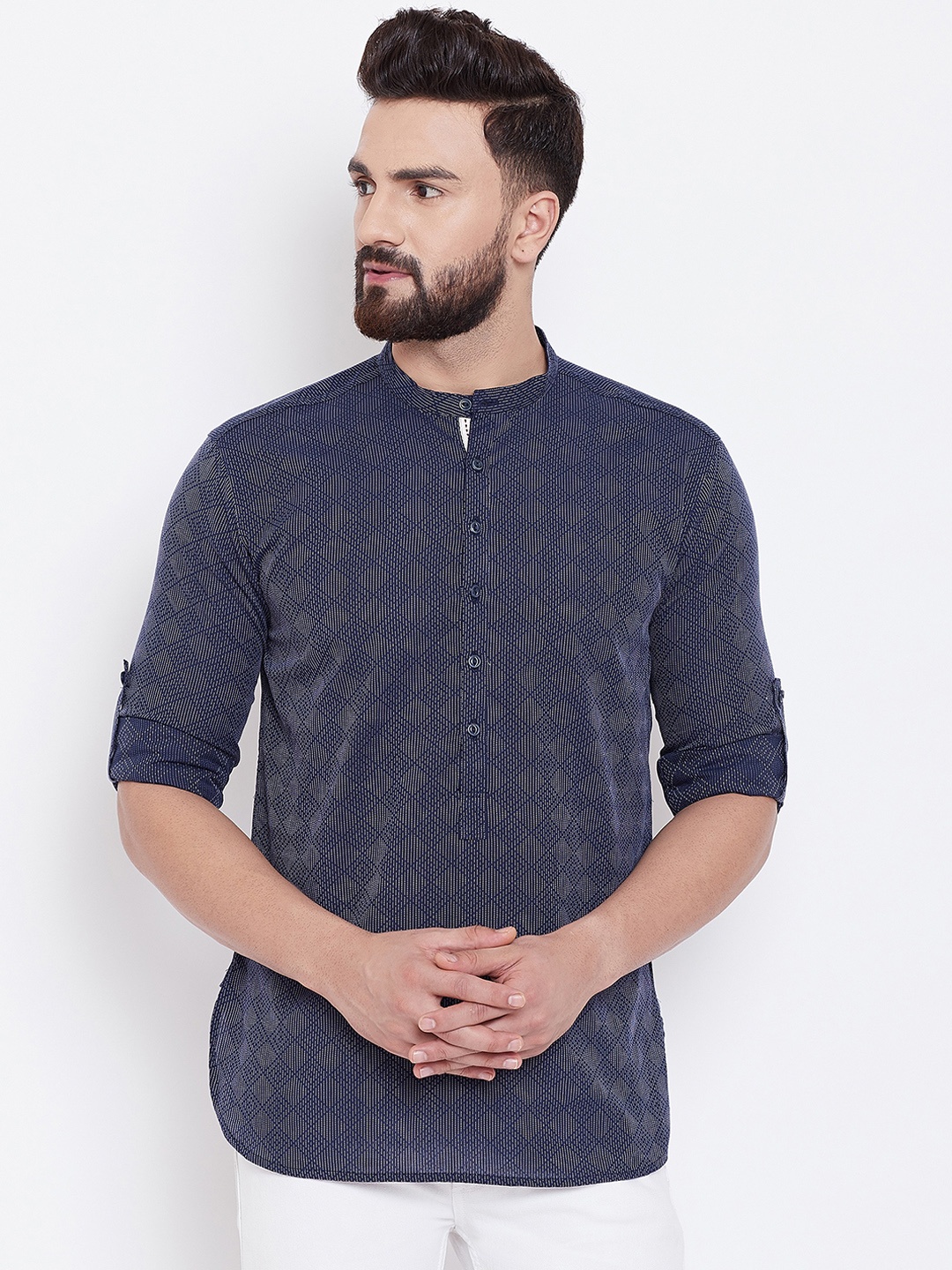 

even Men Blue Woven Design Straight Kurta