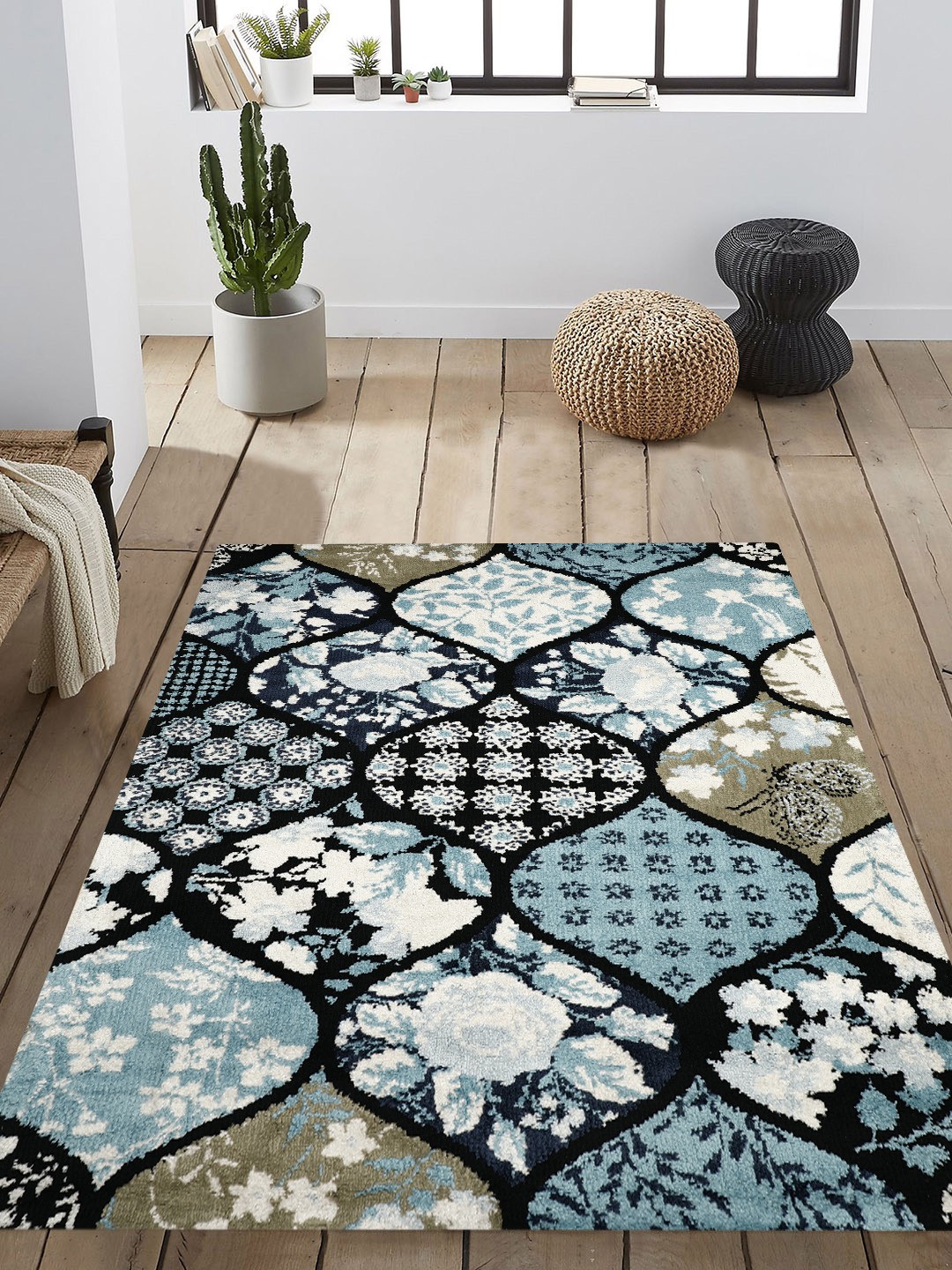

Presto Blue Ethnic Motif Heavy-Shaggy Anti-Skid Carpet