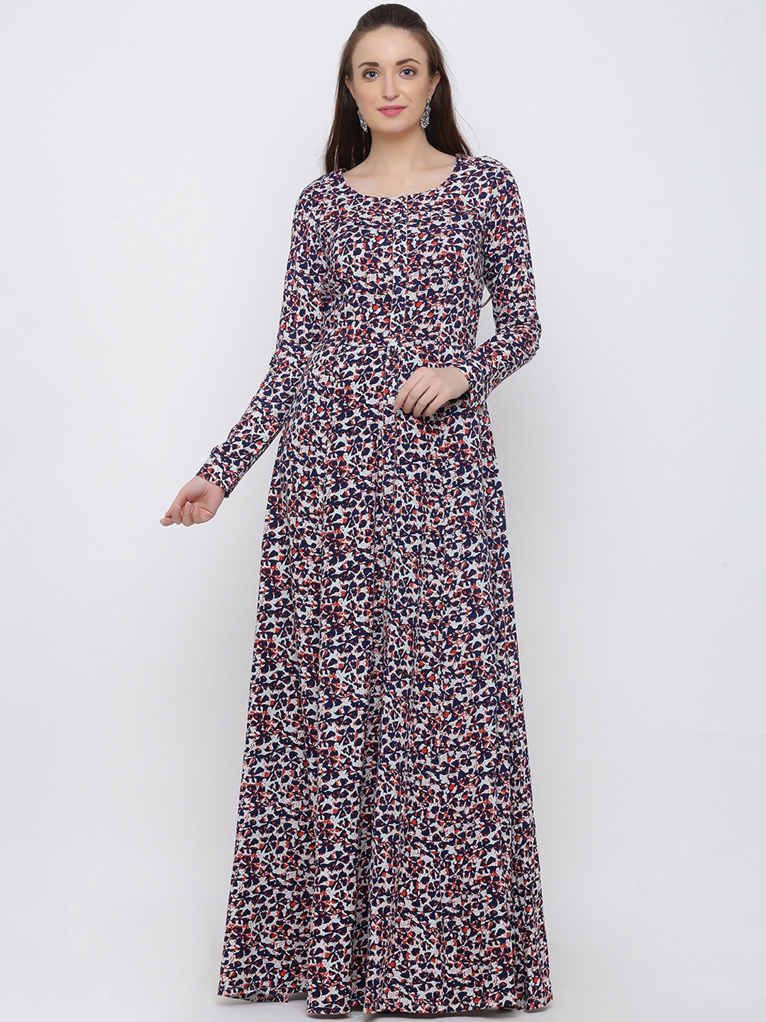 

Indian Virasat Women White & Blue Printed Maxi Dress