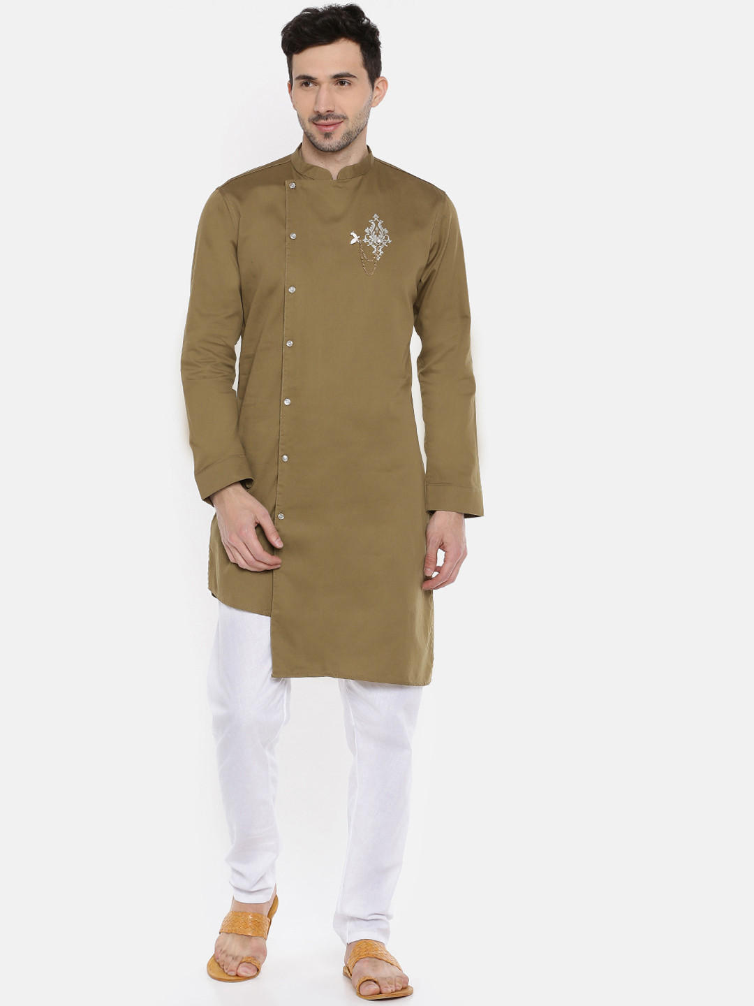 

Freehand Men Khaki Brown Embroidered Straight Kurta