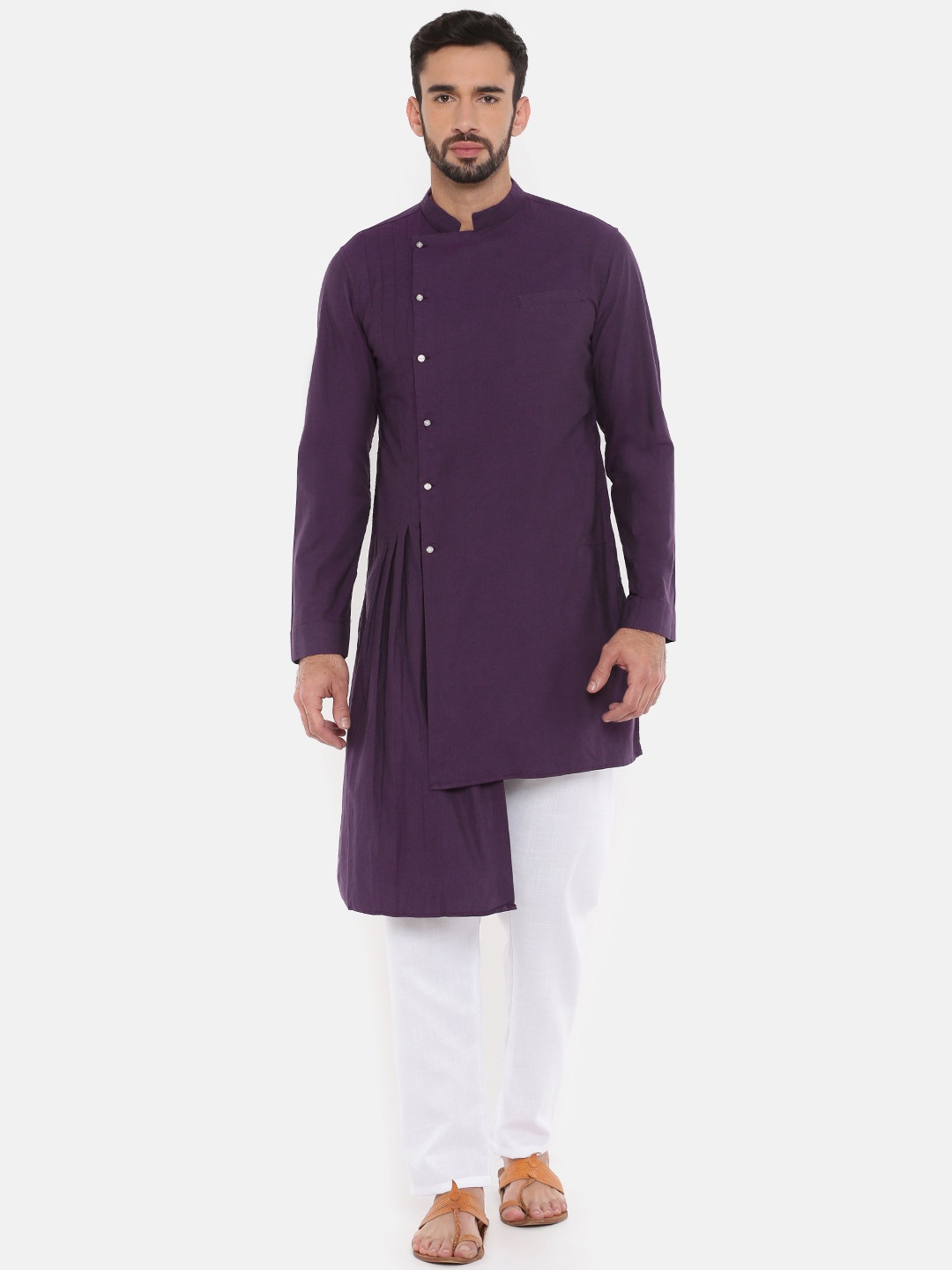 

Freehand Men Purple Solid Straight Kurta
