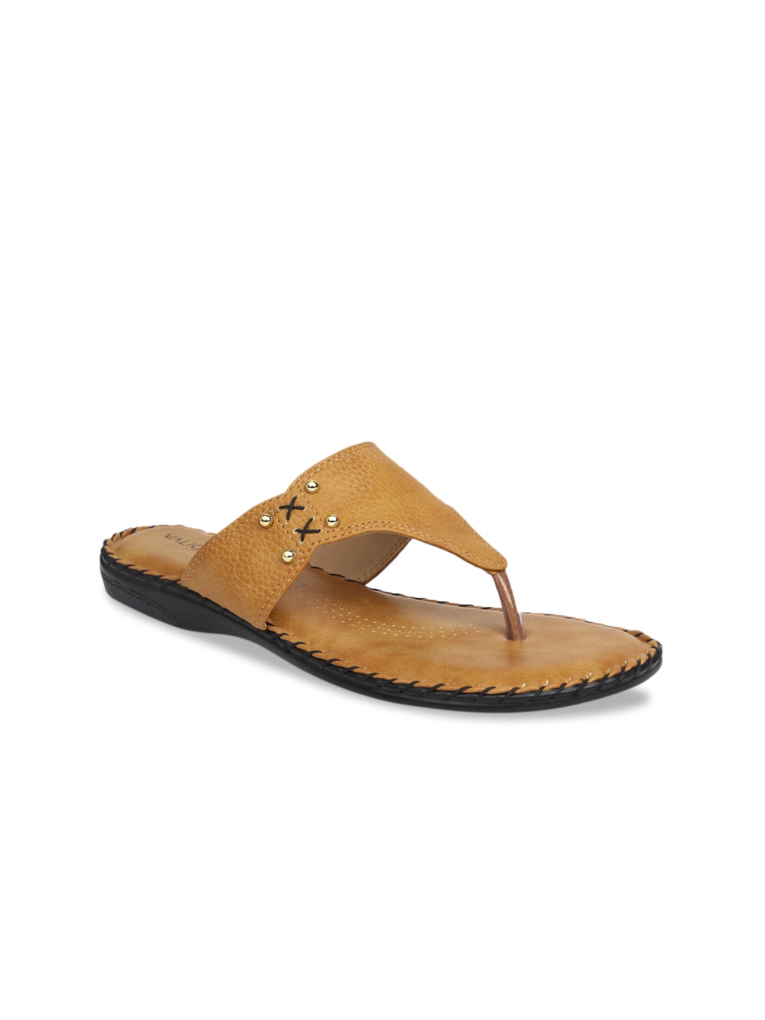 

VALIOSAA Women Tan Brown Textured Open Toe Flats