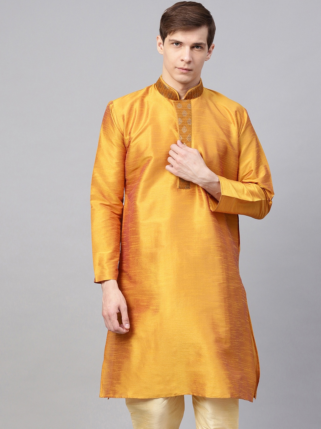 

SOJANYA Men Mustard Yellow Woven Design Straight Kurta