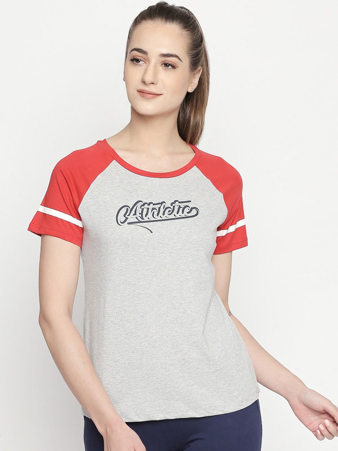 

Ajile by Pantaloons Women Grey Melange Printed Round Neck Pure Cotton T-shirt