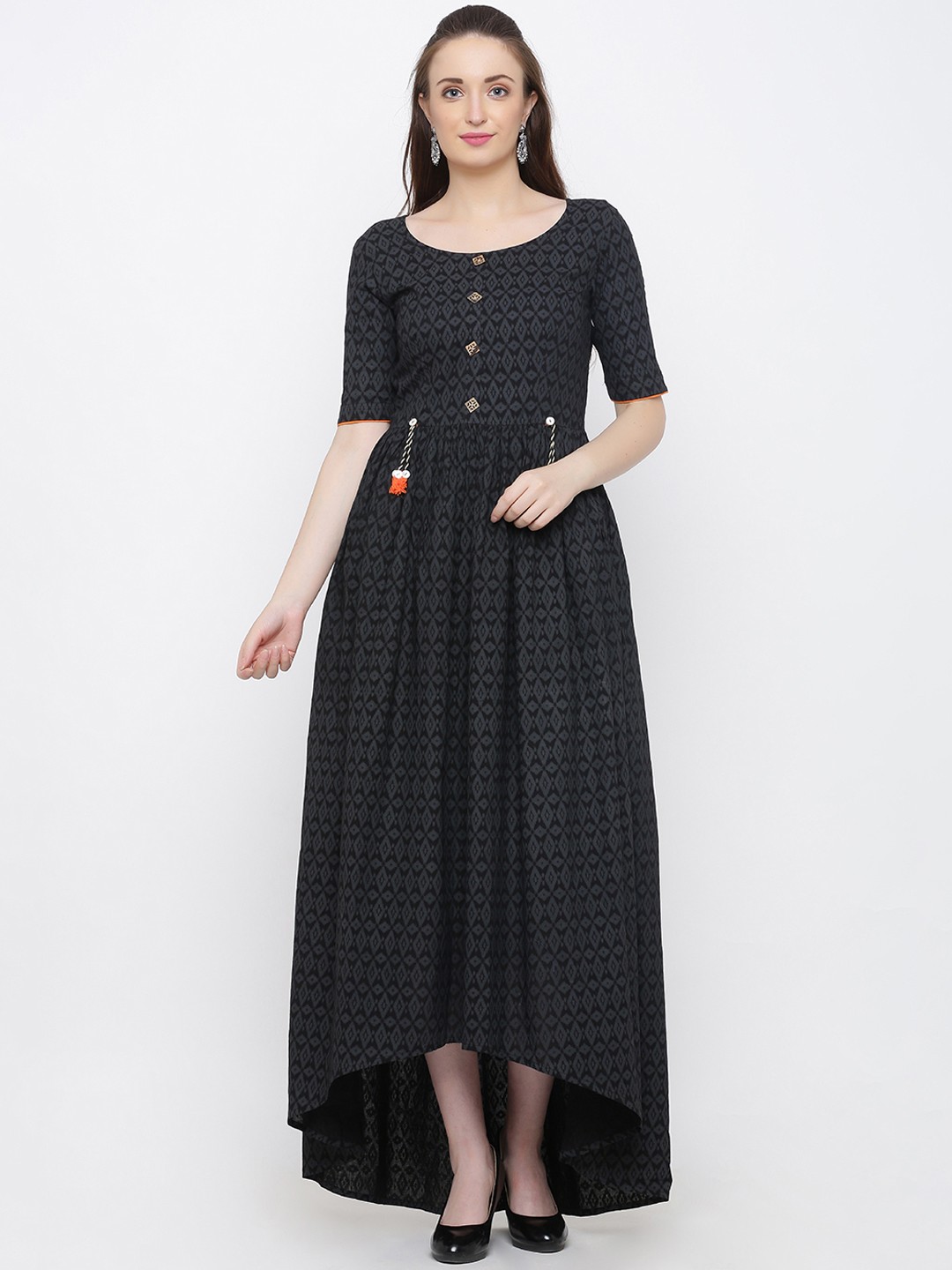 

Indian Virasat Women Printed Black Fit and Flare Dress