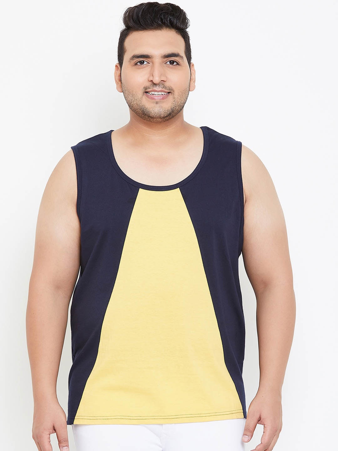 

bigbanana Plus Size Men Navy Blue Yellow Colourblocked Innerwear Vest Bairstow