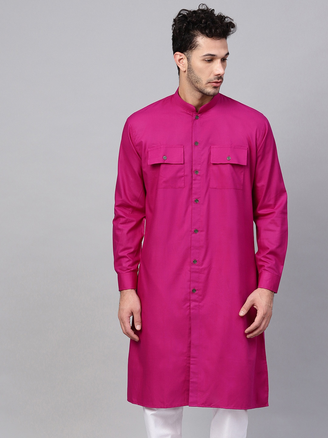 

SOJANYA Men Magenta Solid Pathani Kurta