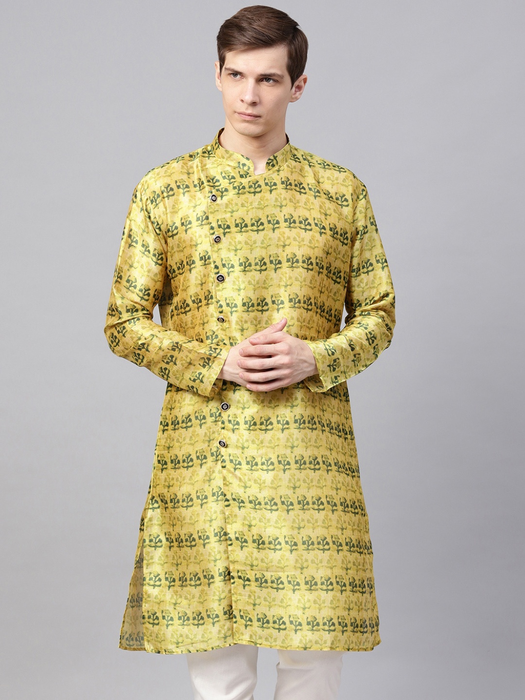 

SOJANYA Men Yellow & Green Printed Straight Kurta