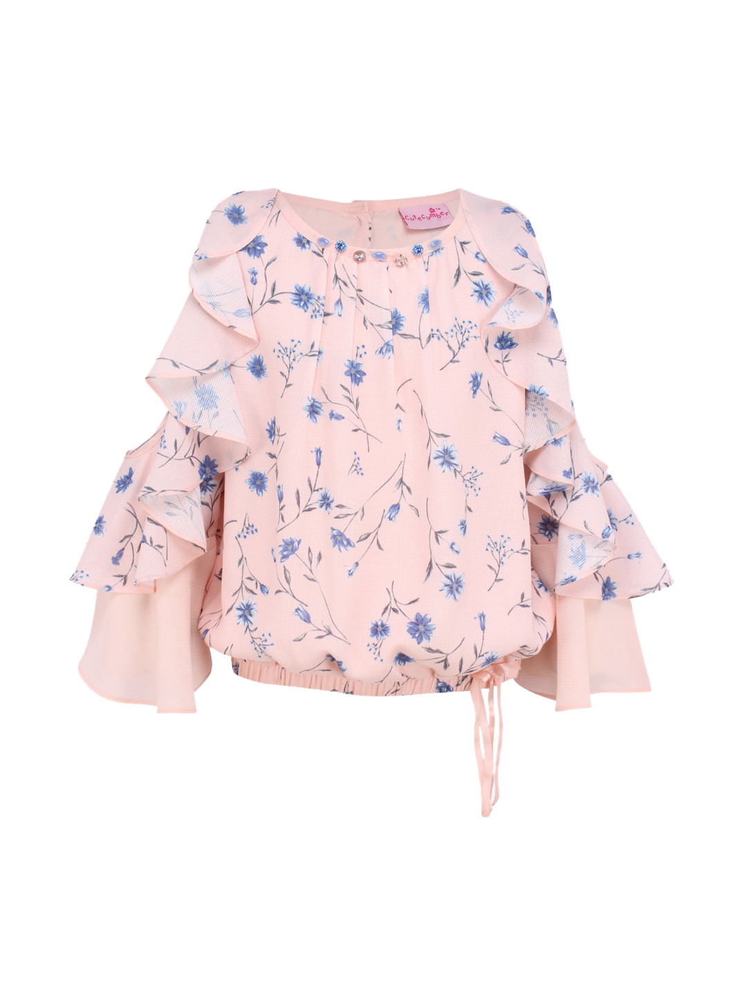 

CUTECUMBER Girls Peach-Coloured Printed Blouson Top