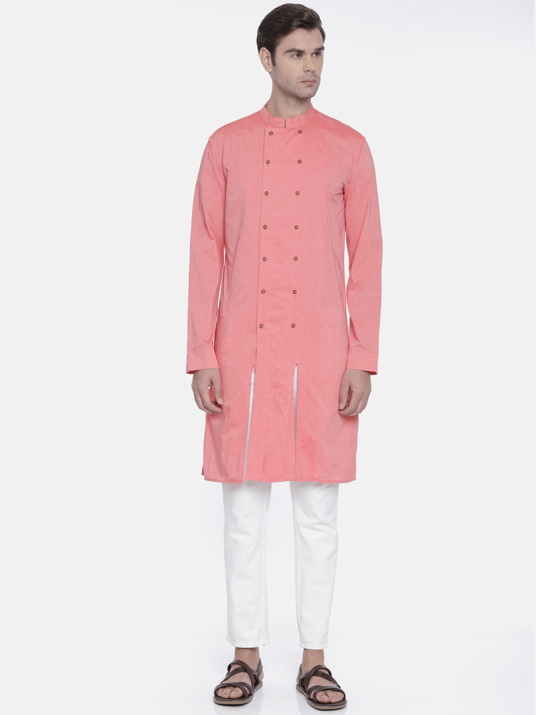 

Freehand Men Coral Pink Solid Straight Kurta