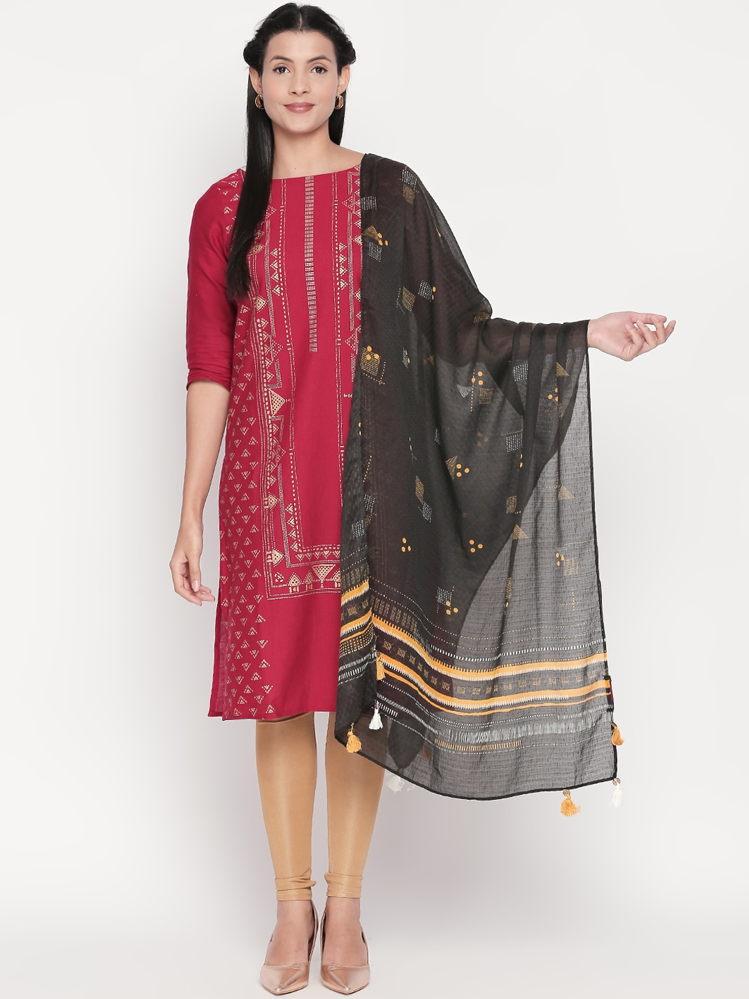 

RANGMANCH BY PANTALOONS Brown & Mustard Yellow Printed Dupatta