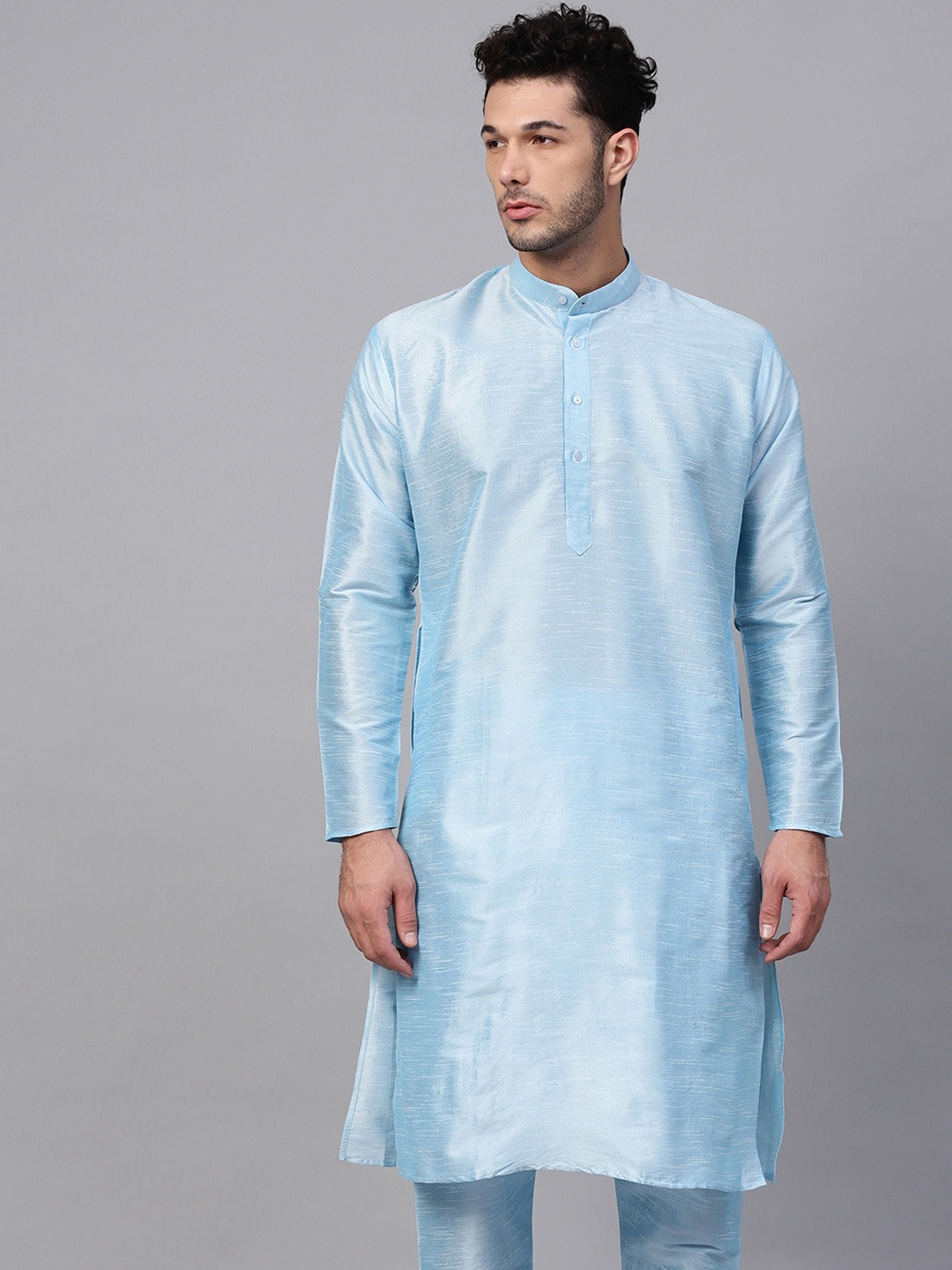 

SOJANYA Men Teal Solid Straight Kurta