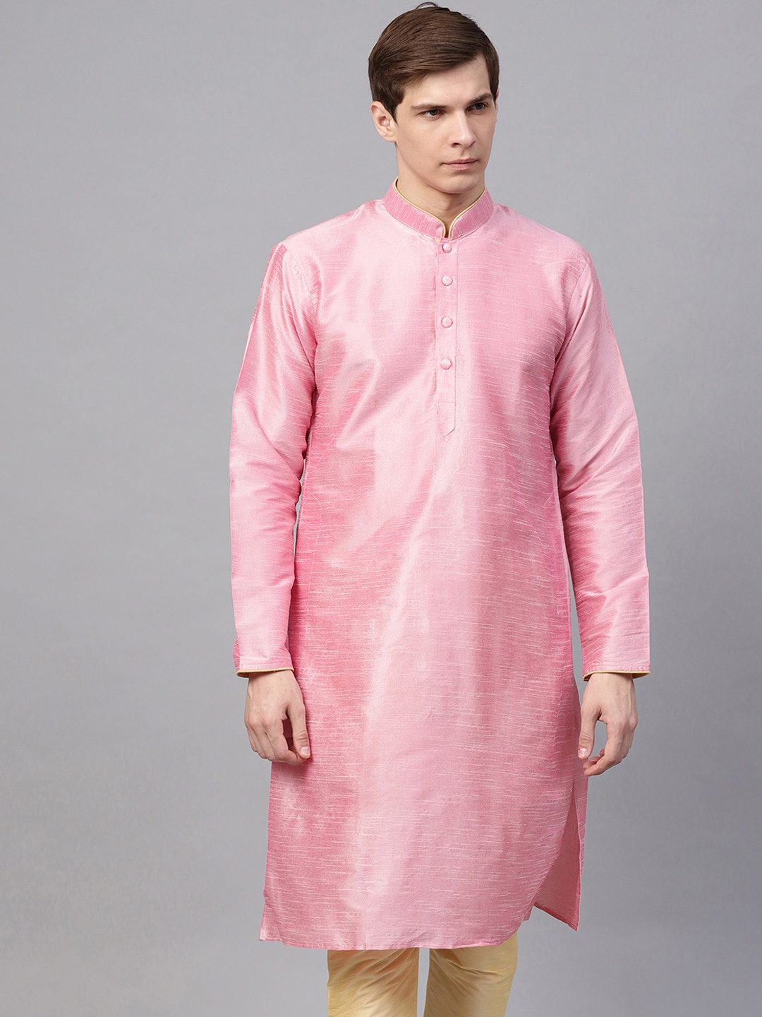 

SOJANYA Men Pink Solid Straight Kurta