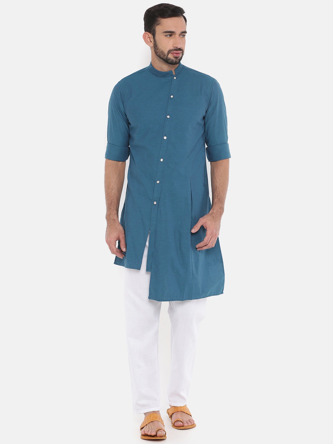 

Freehand Men Teal Solid Straight Kurta