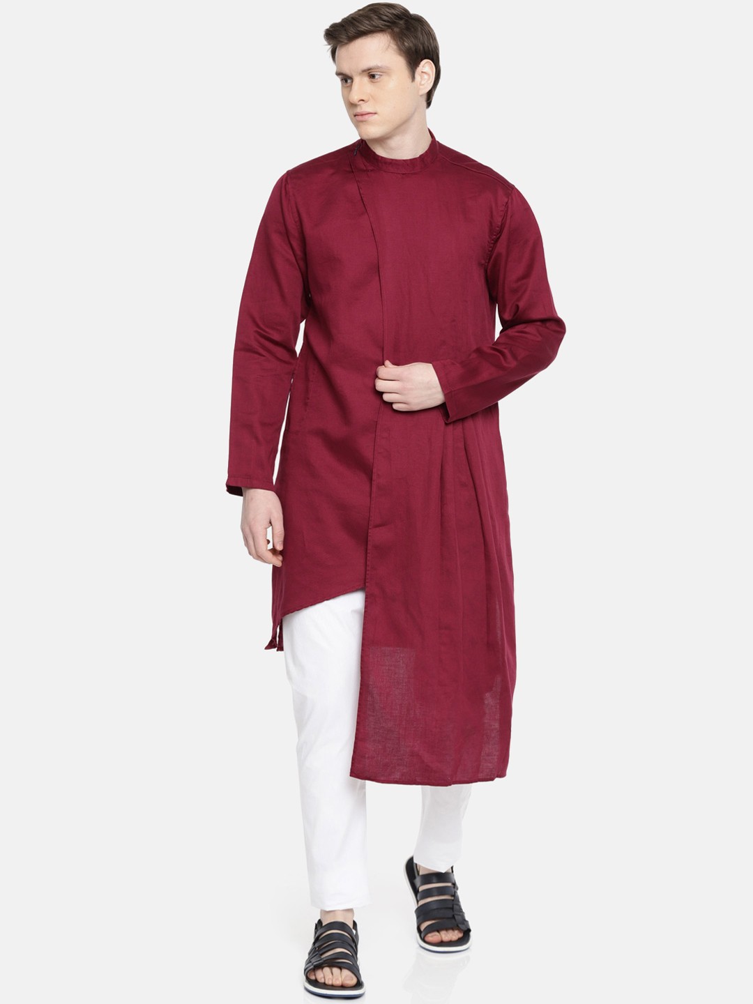 

Freehand Men Maroon Solid Straight Kurta