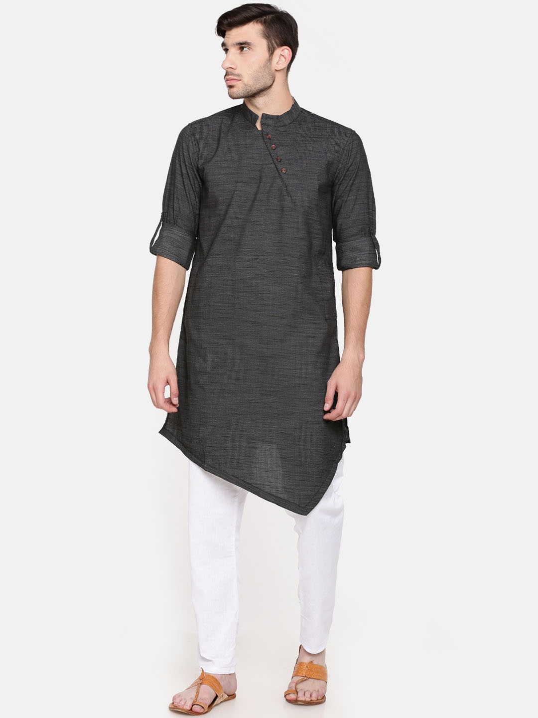 

Freehand Men Black Solid Straight Kurta