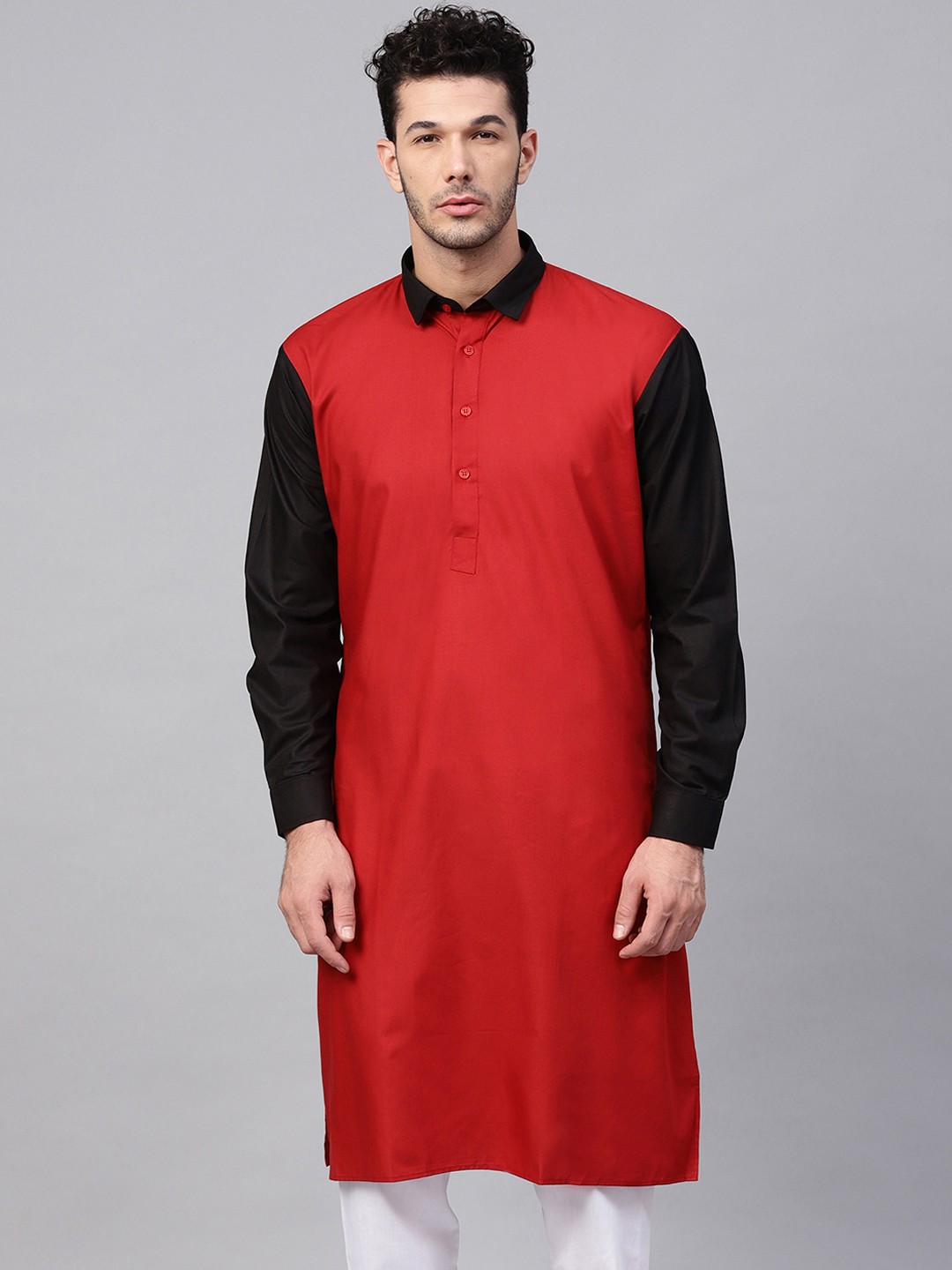 

SOJANYA Men Maroon & Black Solid Straight Kurta