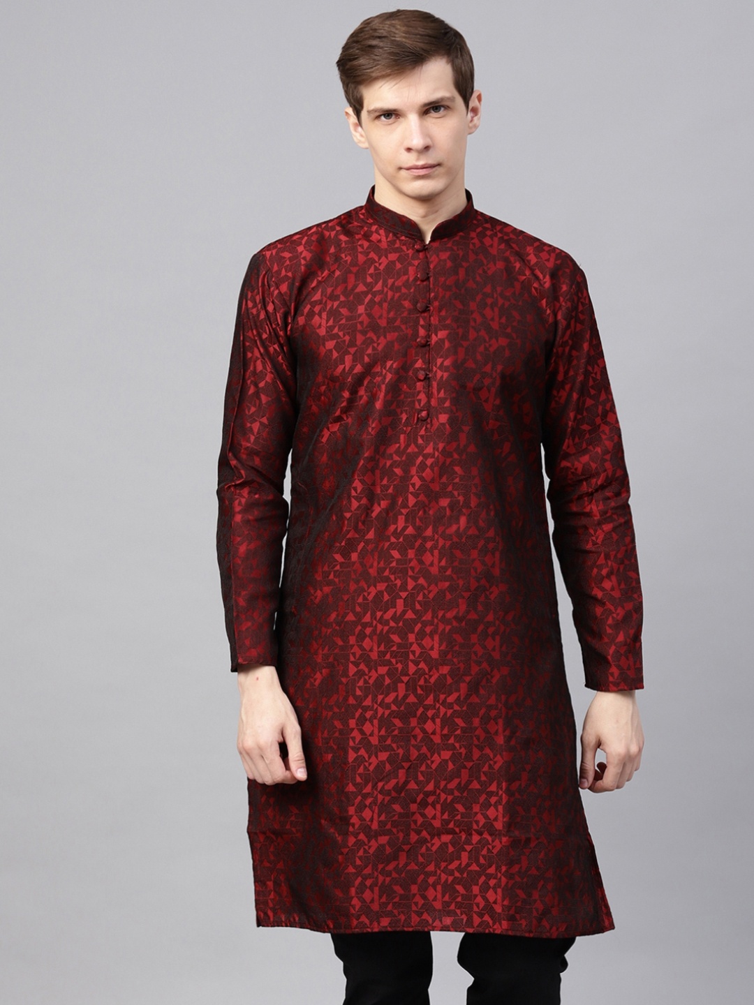 

SOJANYA Men Maroon Woven Design Straight Kurta