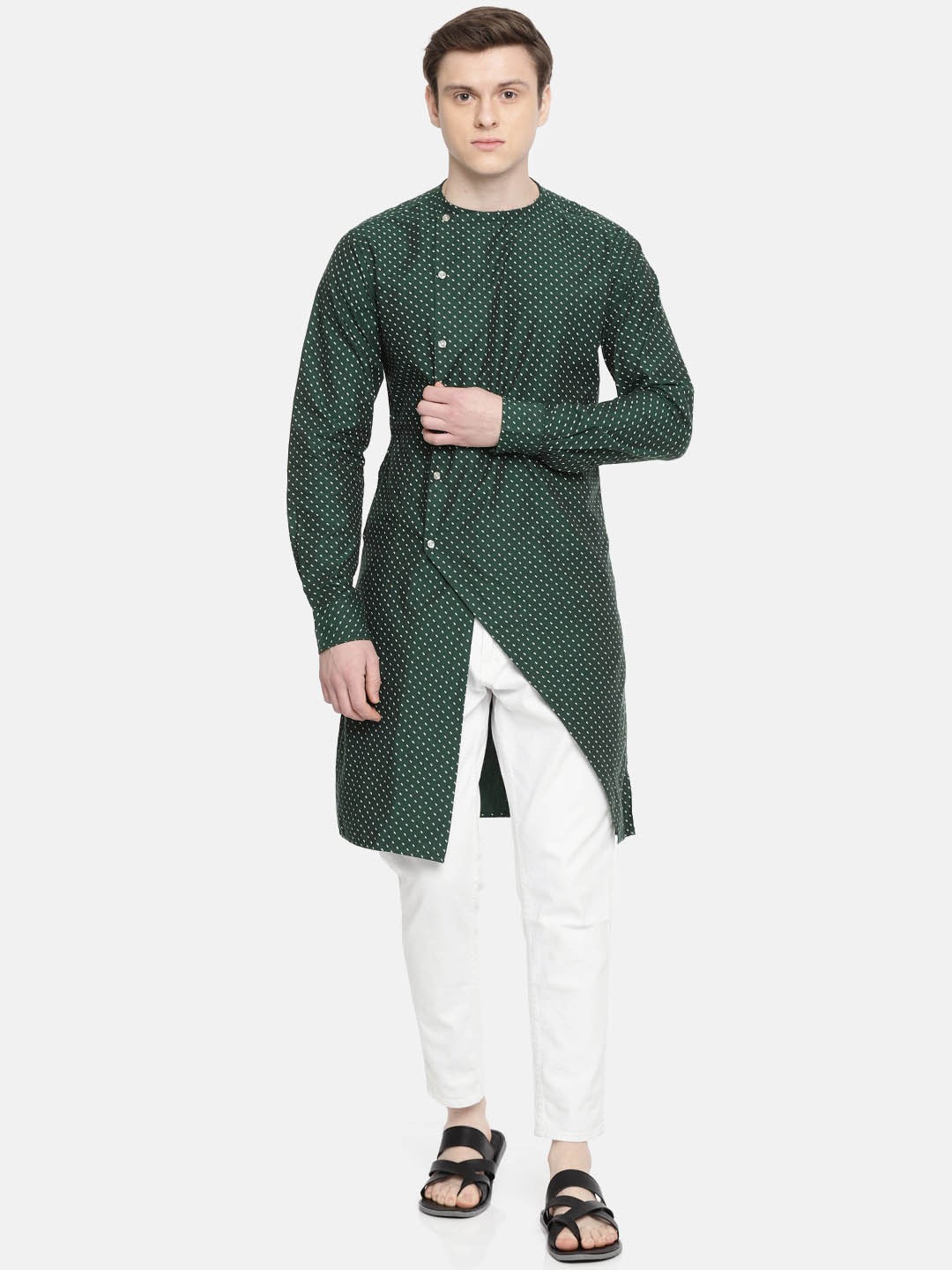 

Freehand Men Green Printed Straight Kurta