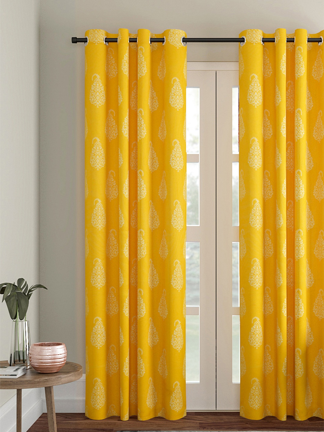 

Soumya Yellow Single Printed Room Darkening Door Curtain