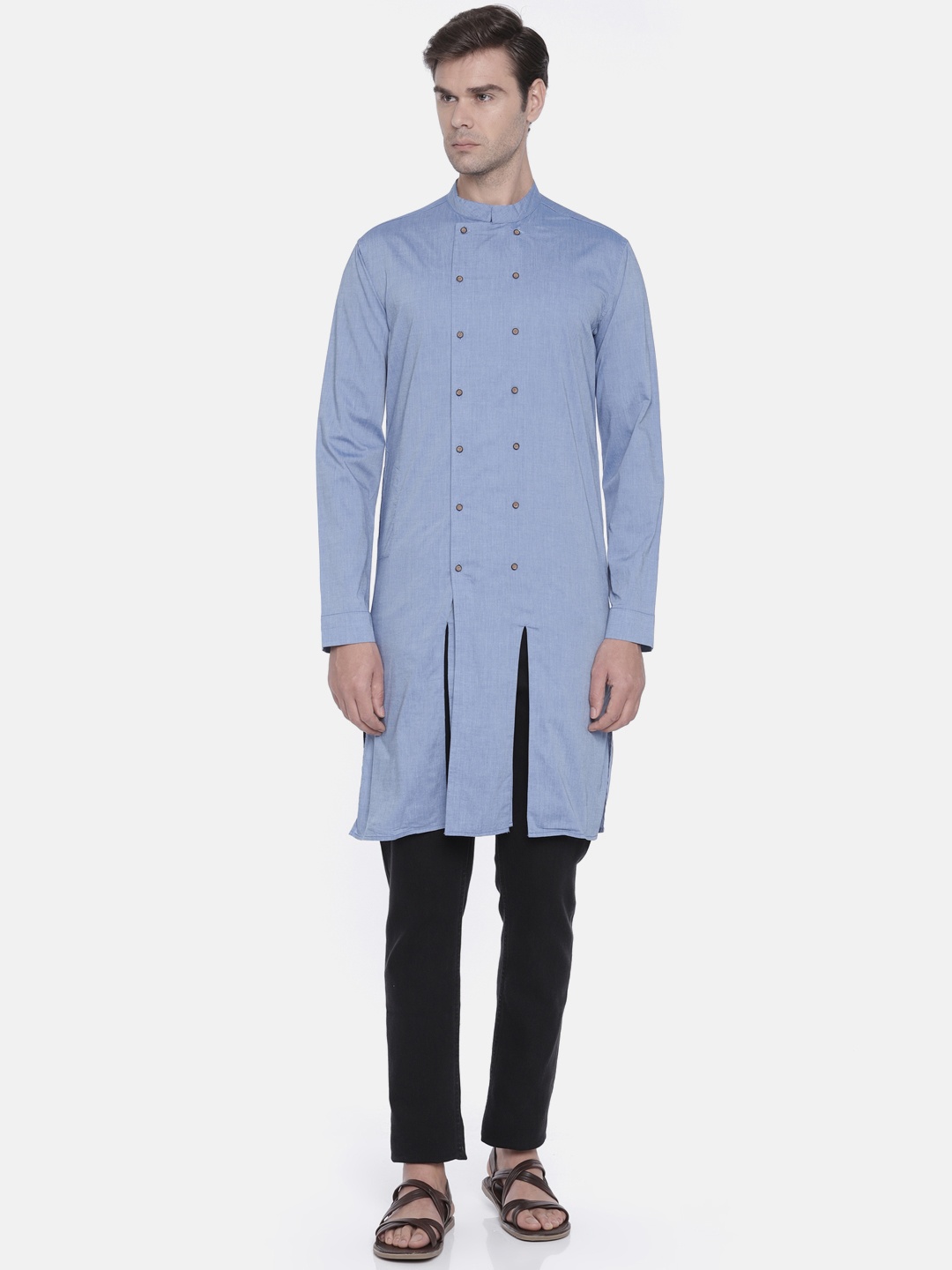 

Freehand Men Blue Solid Straight Kurta