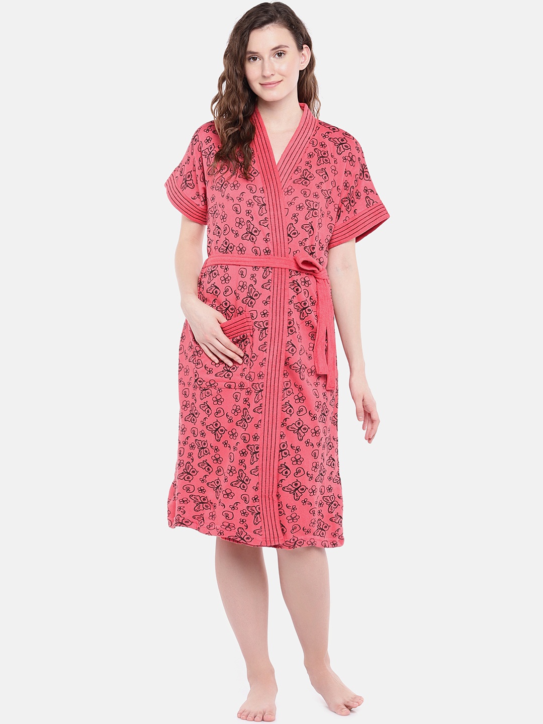 

Sand Dune Women Magenta Printed Bath Robe