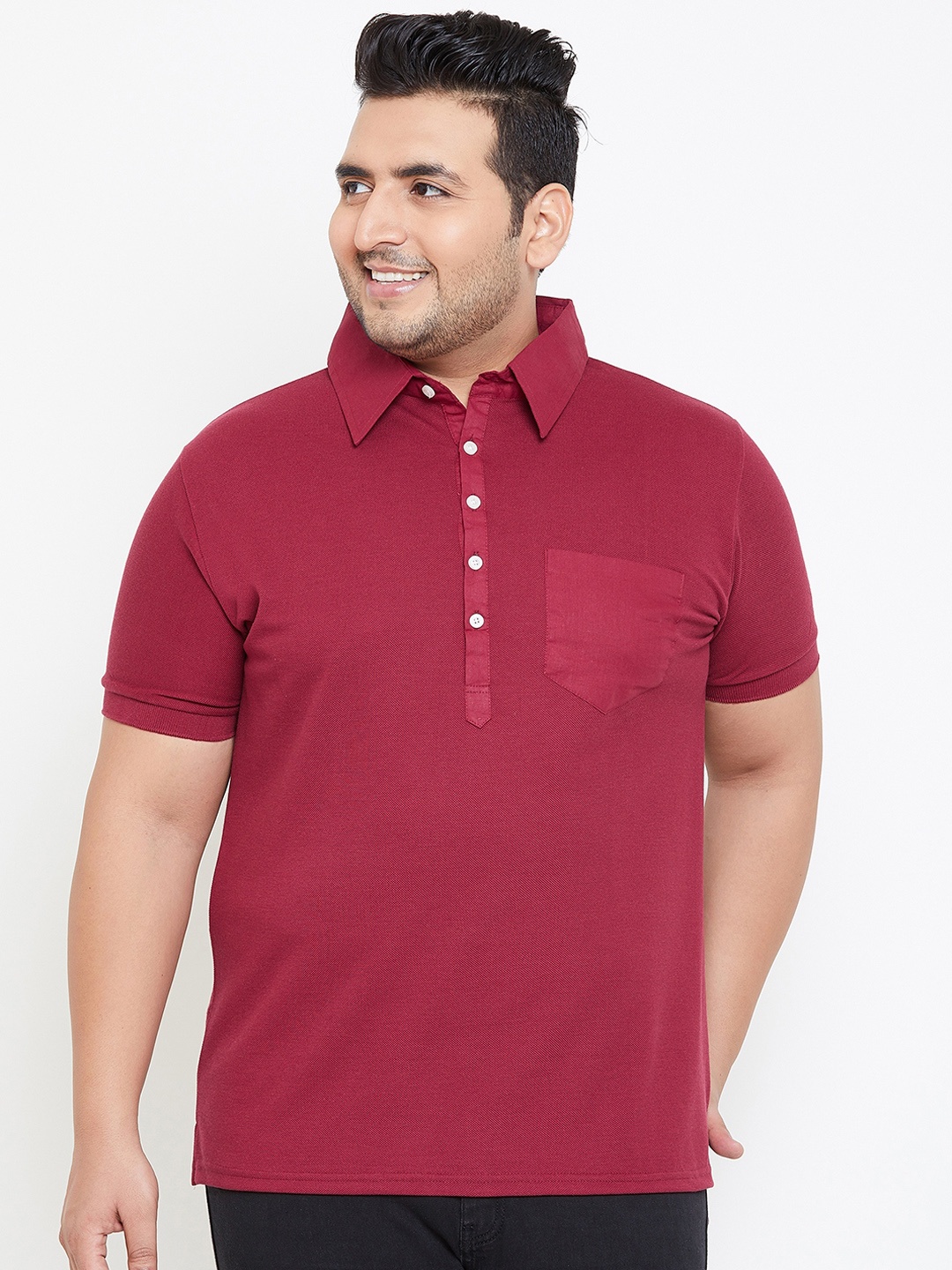 

bigbanana Plus Size Men Maroon Solid Polo Collar Bio Finish Pure Cotton T-shirt