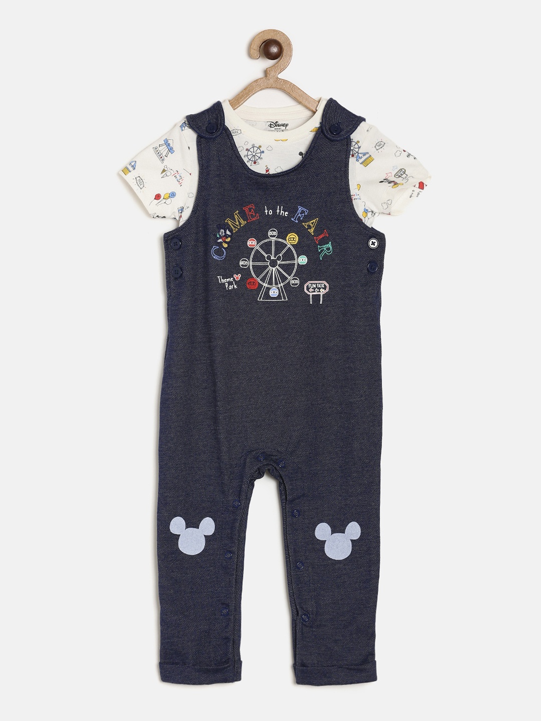 

MINI KLUB Kids Blue & Off-White Disney Printed T-shirt with Dungaree