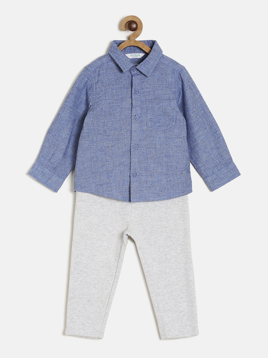 

MINI KLUB Boys Blue & Grey Solid Shirt with Knitted Trousers
