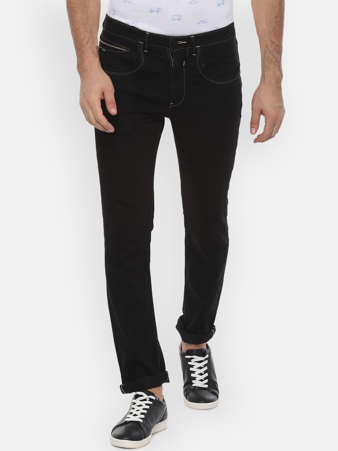 

V Dot Men Black Slim Fit Mid-Rise Clean Look Stretchable Jeans