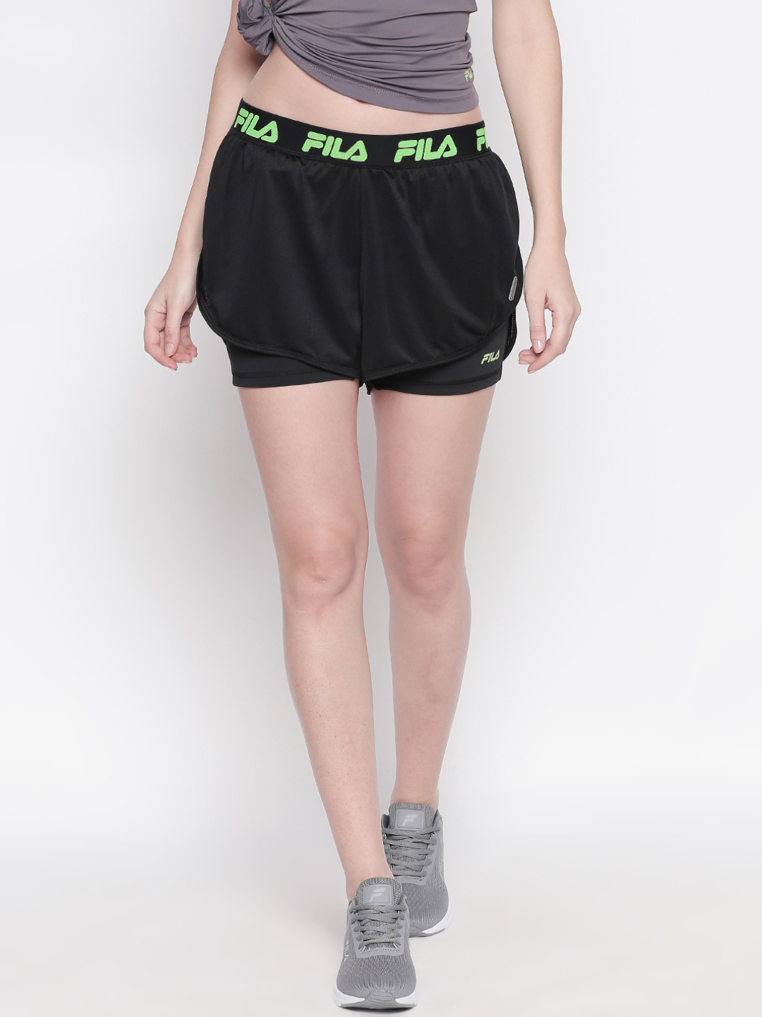 

FILA Women Black Solid Regular Fit JINA Sports Shorts
