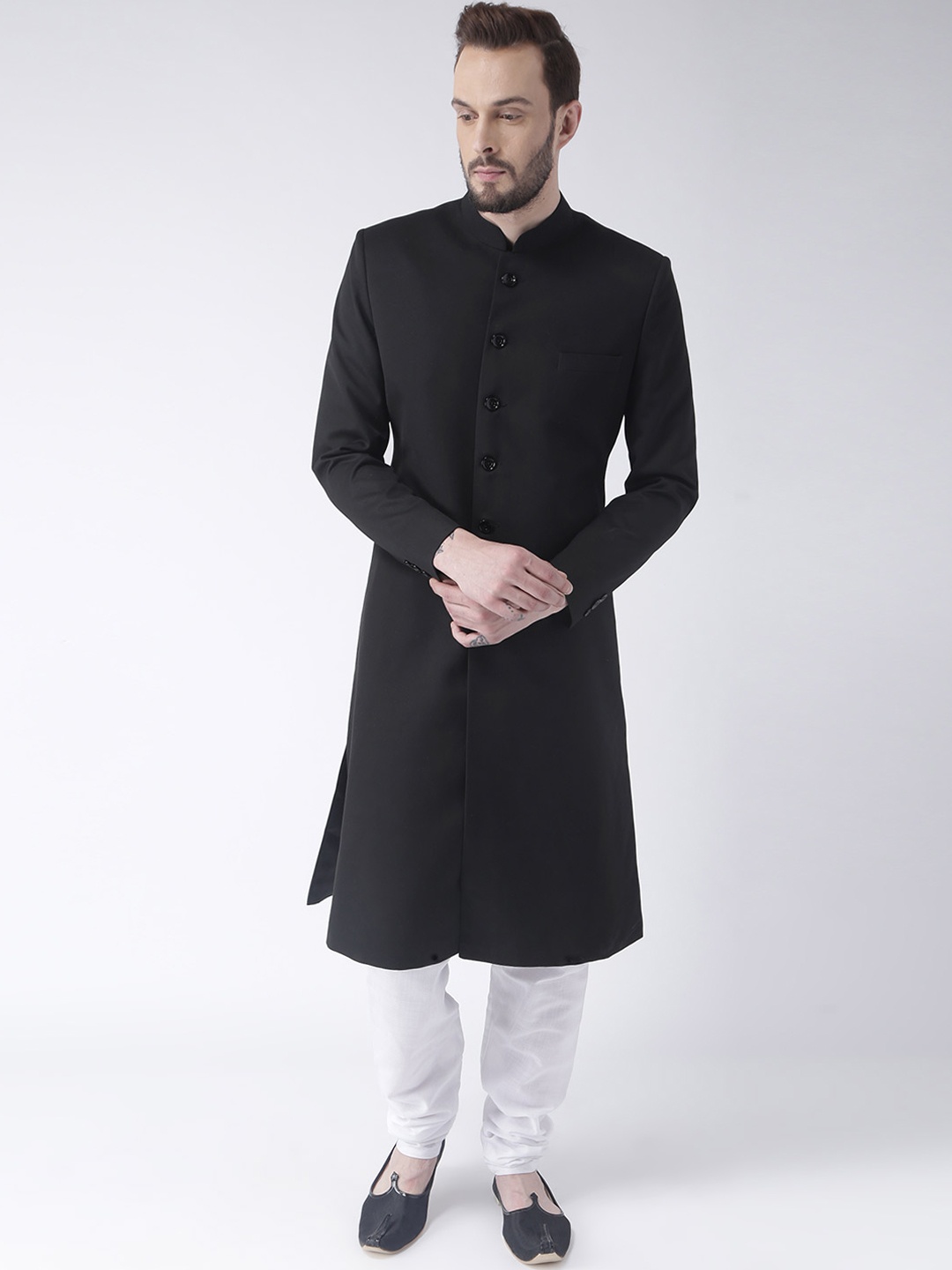 

Hangup Men Black & White Solid Sherwani Set