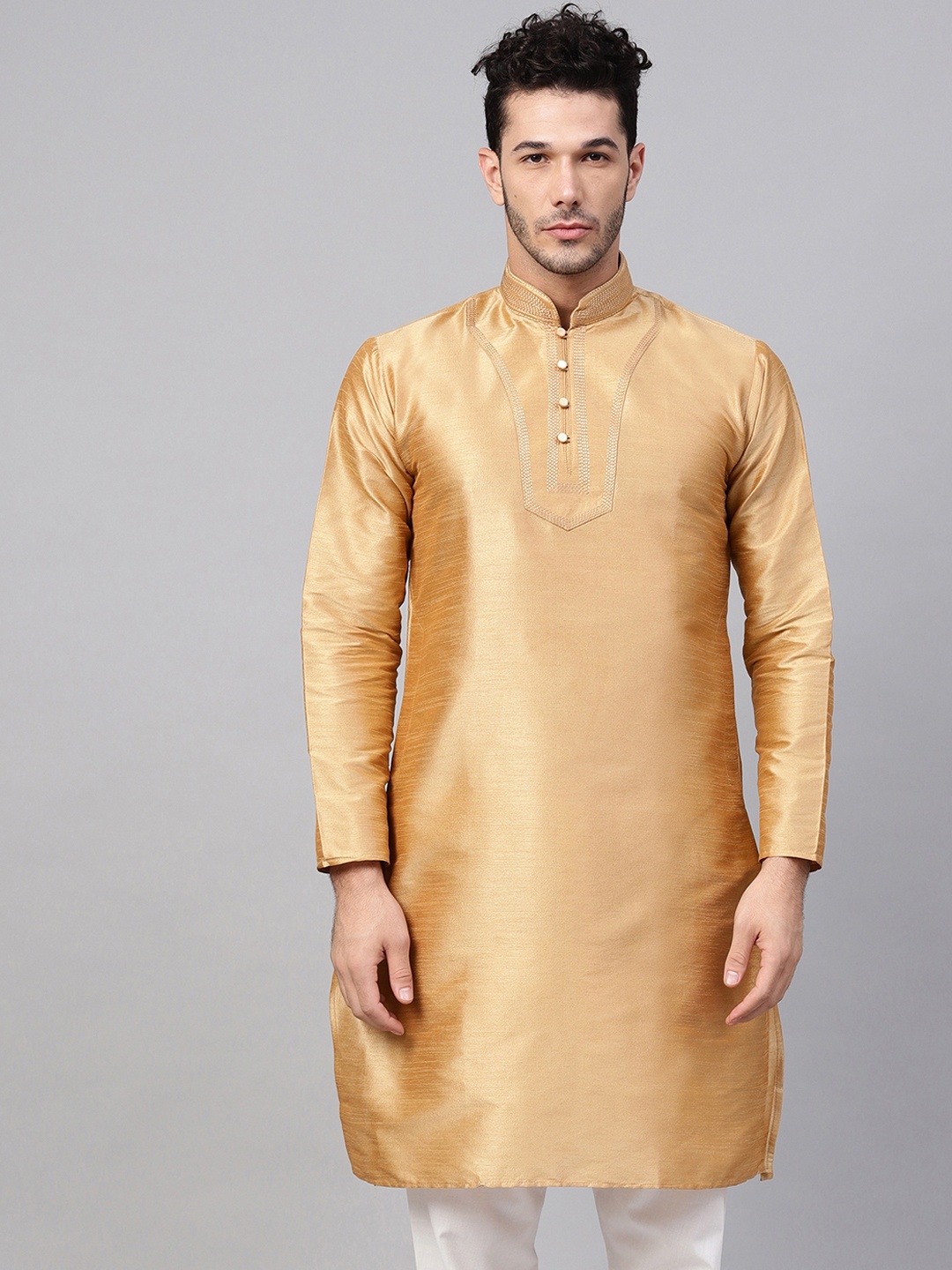 

SOJANYA Men Gold-Coloured Solid Straight Kurta