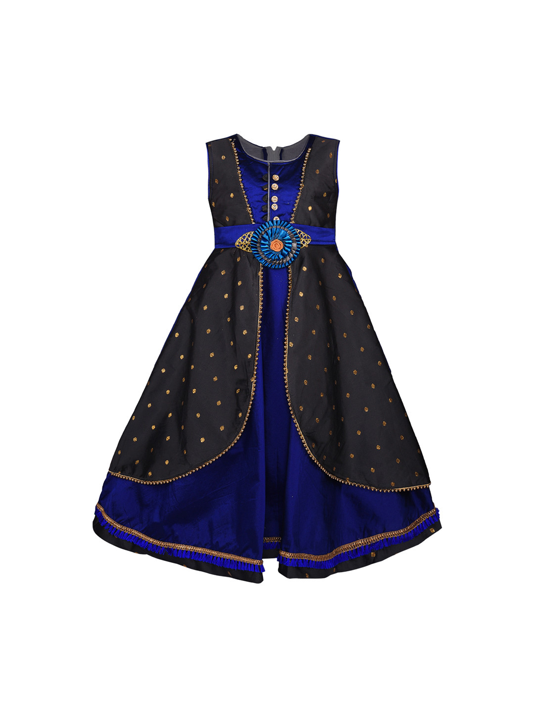 

Wish Karo Girls Blue & Brown Embellished Maxi Dress
