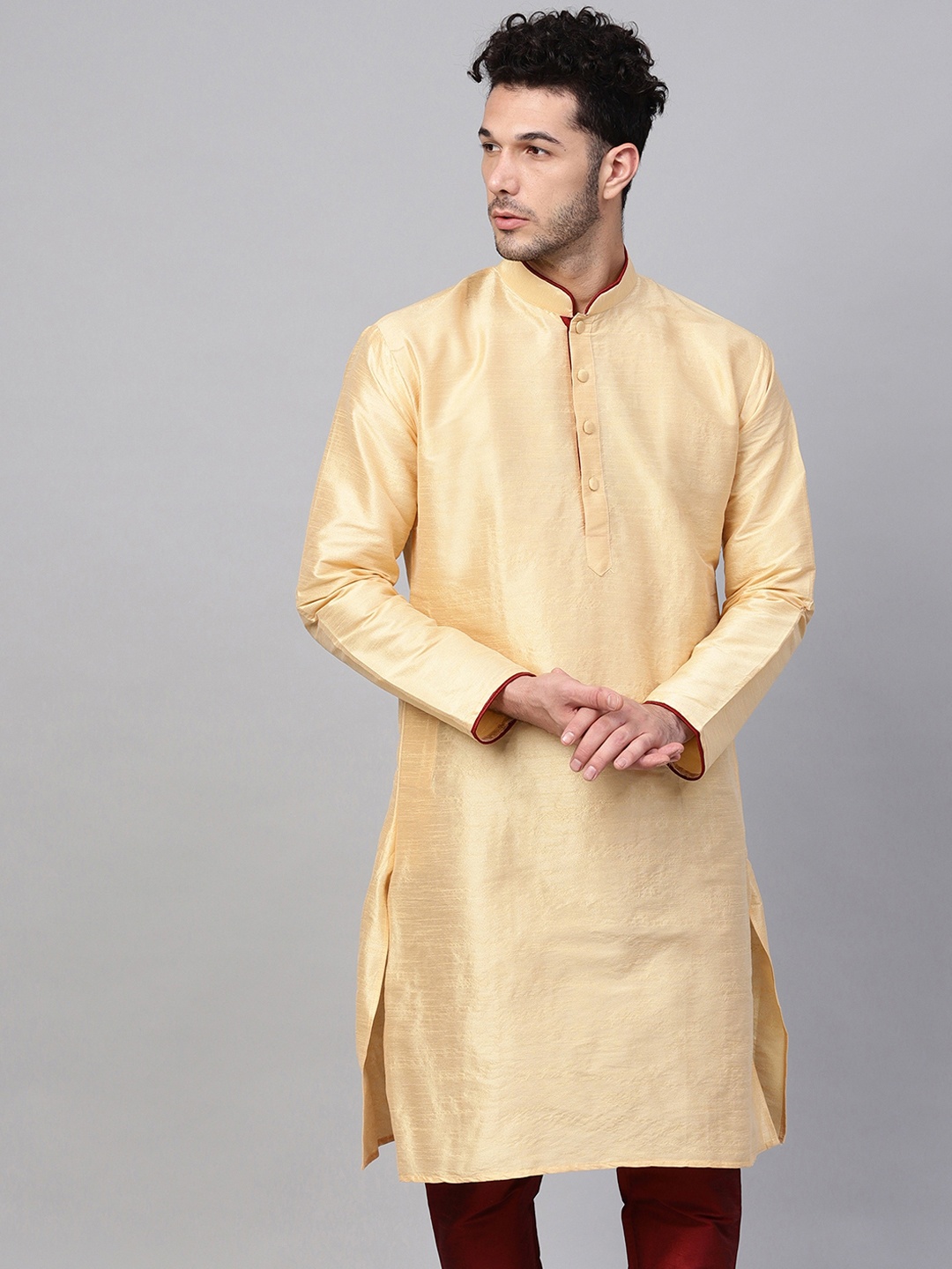 

SOJANYA Men Cream-Coloured Solid Straight Kurta