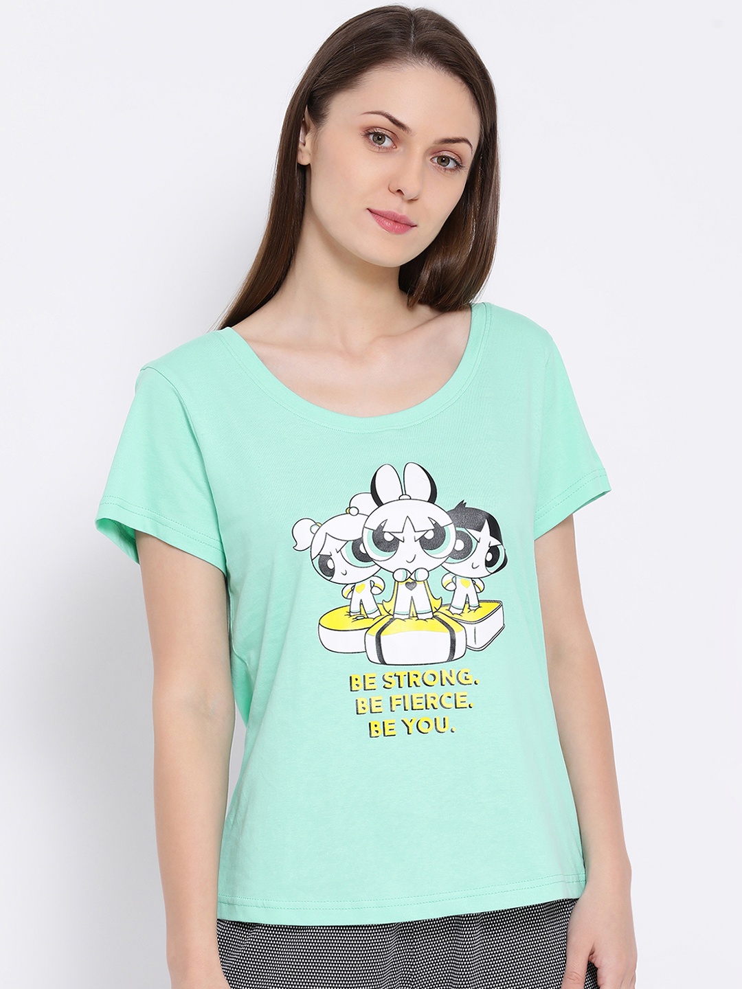 

Clovia Women Green Powerpuff Girls Printed Lounge T-shirt LT0124A113