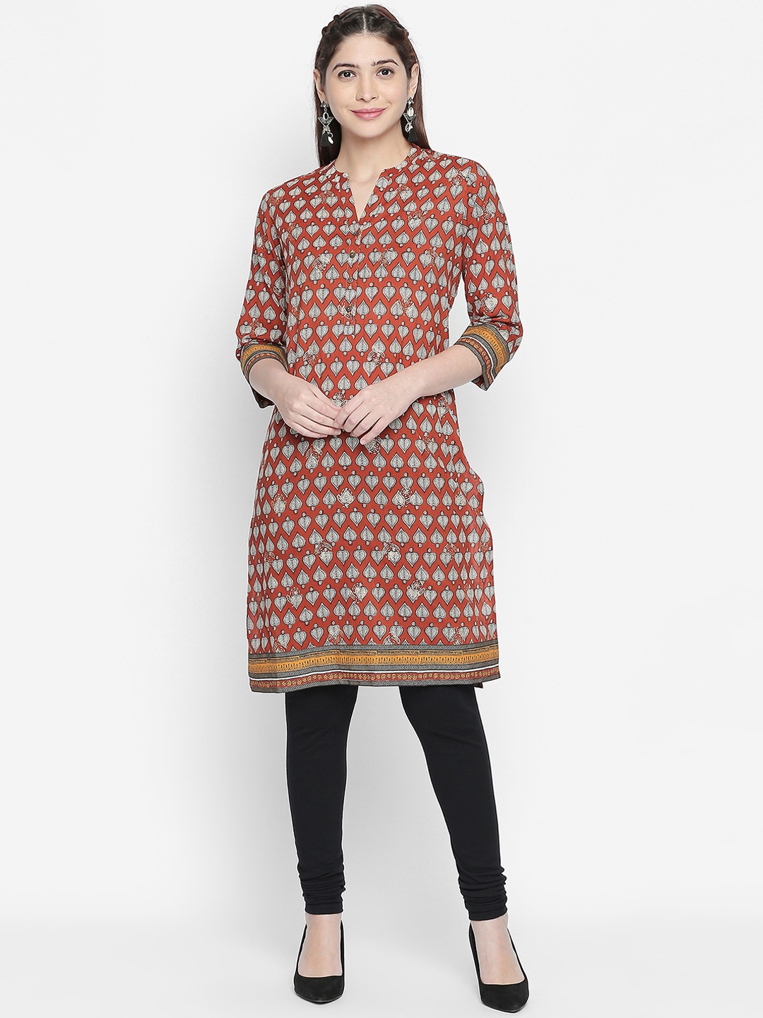 

RANGMANCH BY PANTALOONS Women Brown Printed Straight Kurta
